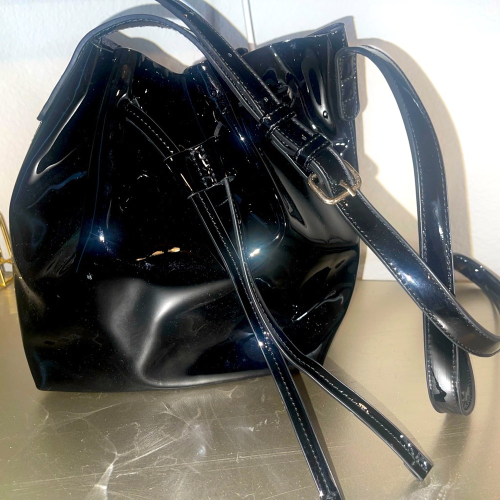 Black Patent Leather Bucket Purse | No Label